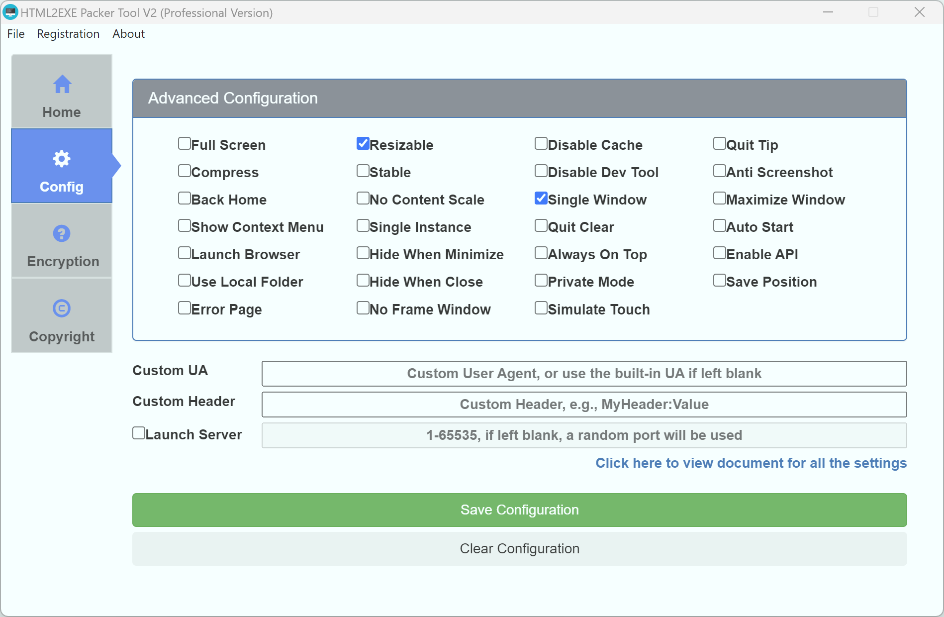 Advanced Settings Interface